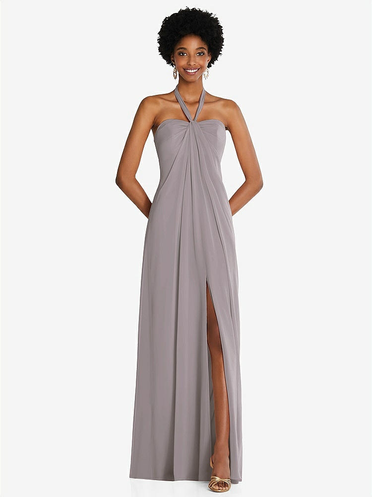 【STYLE: 3109】Draped Chiffon Grecian Column Gown with Convertible Straps【COLOR: Cashmere Gray】