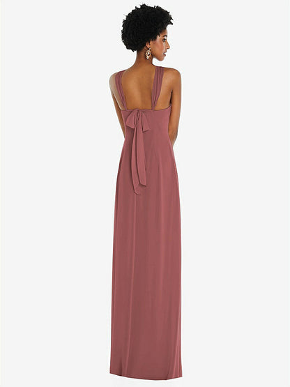 【STYLE: 3109】Draped Chiffon Grecian Column Gown with Convertible Straps【COLOR: English Rose】