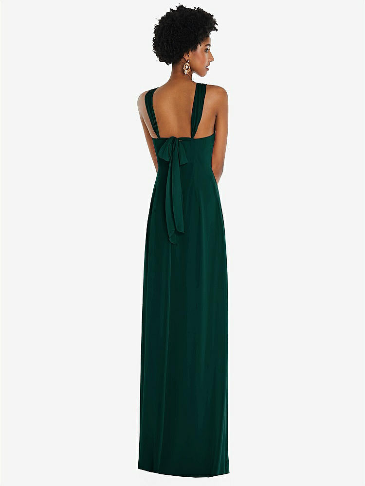 【STYLE: 3109】Draped Chiffon Grecian Column Gown with Convertible Straps【COLOR: Evergreen】