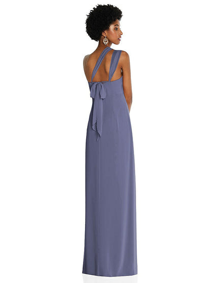 【NEW】【STYLE: 3109】ドレープ シフォン grecian 列 ガウン コンバーチブル ストラップ【COLOR: French Blue】【SIZE: 00-30W】