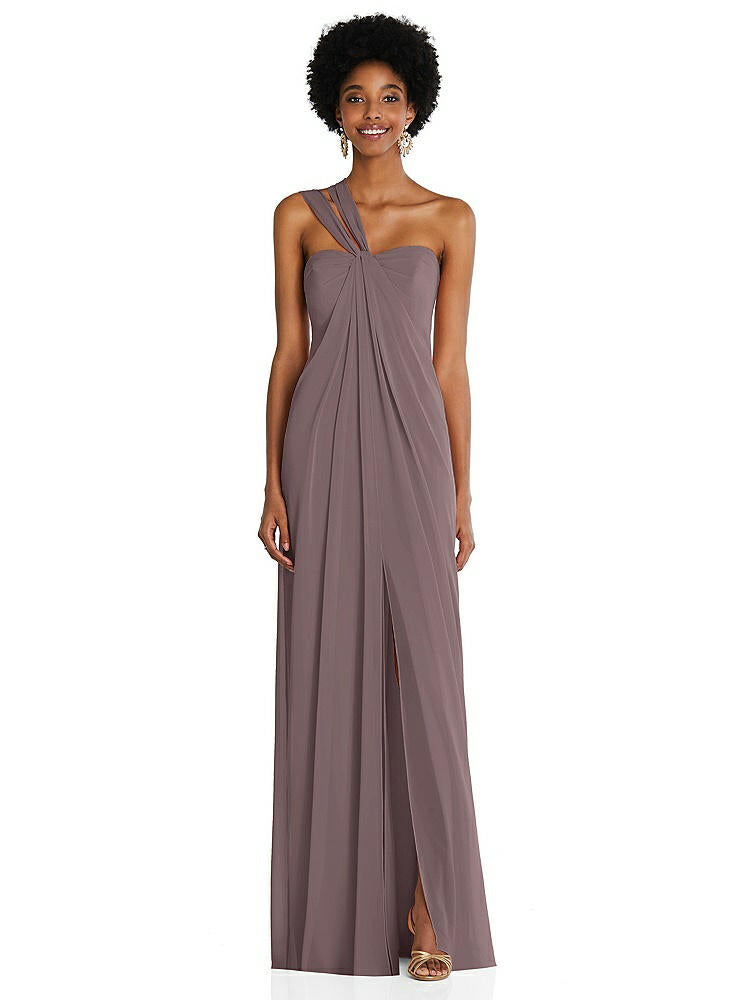 【STYLE: 3109】Draped Chiffon Grecian Column Gown with Convertible Straps【COLOR: French Truffle】