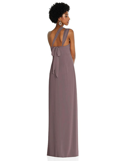 【STYLE: 3109】Draped Chiffon Grecian Column Gown with Convertible Straps【COLOR: French Truffle】