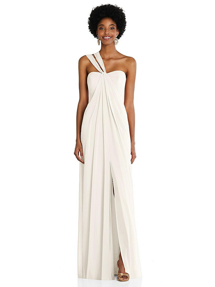 【STYLE: 3109】Draped Chiffon Grecian Column Gown with Convertible Straps【COLOR: Ivory】
