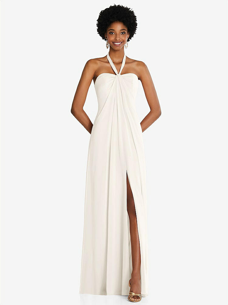 【STYLE: 3109】Draped Chiffon Grecian Column Gown with Convertible Straps【COLOR: Ivory】