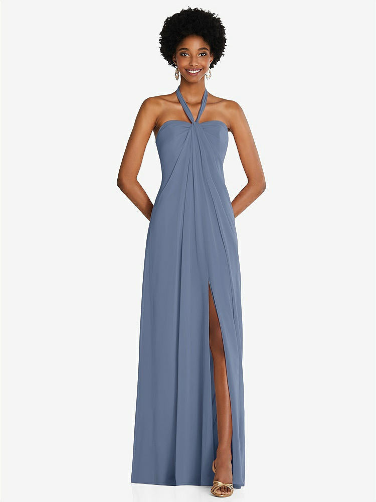 【NEW】【STYLE: 3109】ドレープ シフォン grecian 列 ガウン コンバーチブル ストラップ【COLOR: Larkspur Blue】【SIZE: 00-30W】