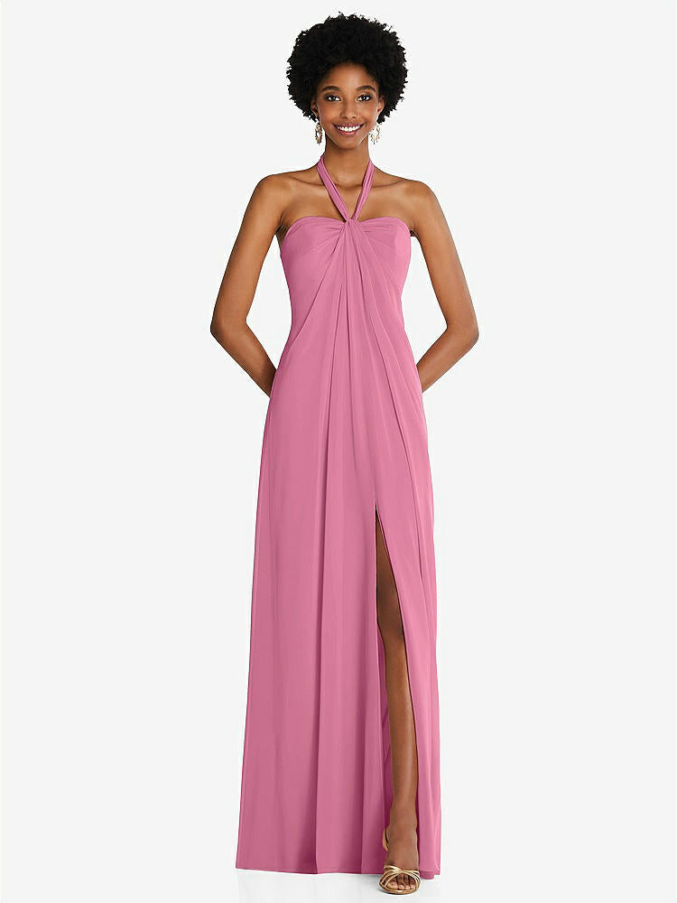 【STYLE: 3109】Draped Chiffon Grecian Column Gown with Convertible Straps【COLOR: Orchid Pink】