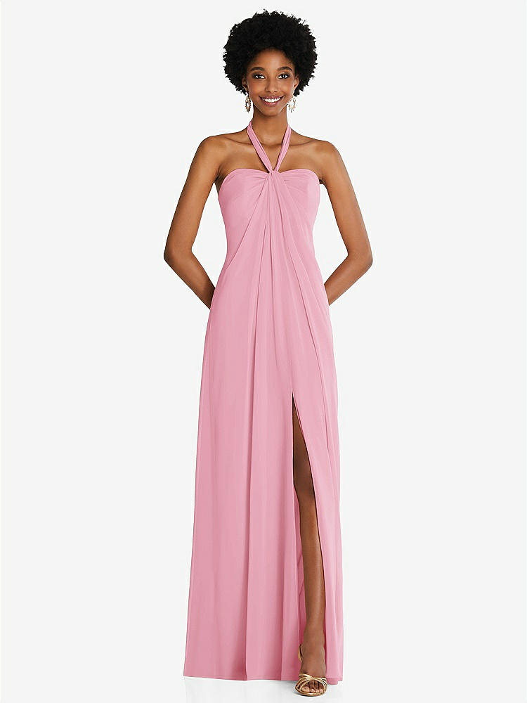 【STYLE: 3109】Draped Chiffon Grecian Column Gown with Convertible Straps【COLOR: Peony Pink】