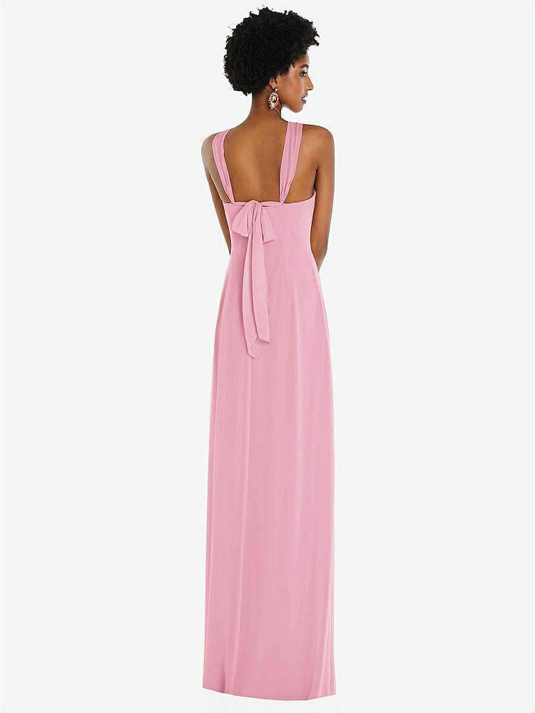 【STYLE: 3109】Draped Chiffon Grecian Column Gown with Convertible Straps【COLOR: Peony Pink】