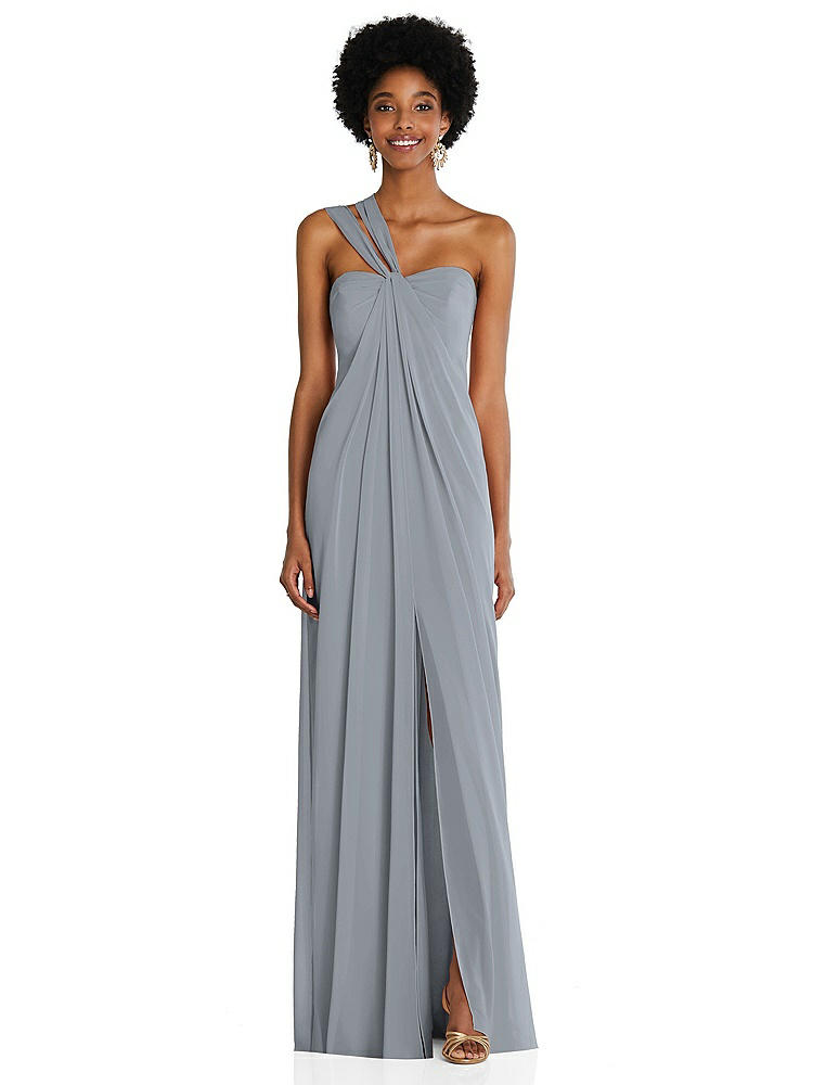 【STYLE: 3109】Draped Chiffon Grecian Column Gown with Convertible Straps【COLOR: Platinum】