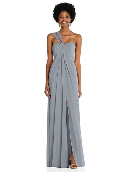 【STYLE: 3109】Draped Chiffon Grecian Column Gown with Convertible Straps【COLOR: Platinum】