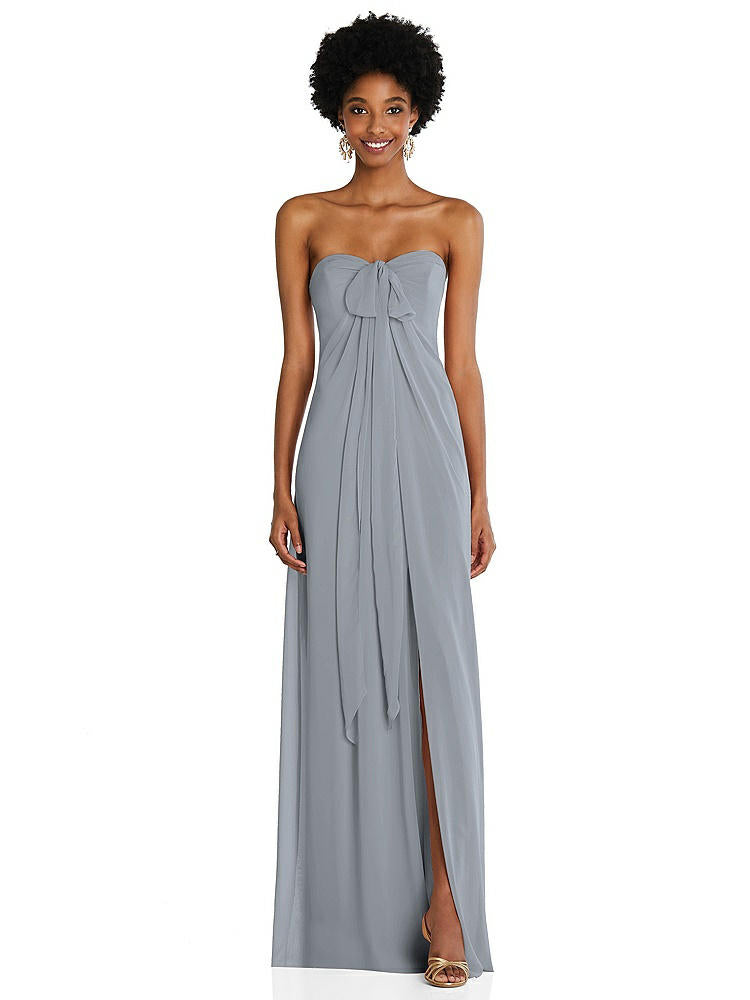 【STYLE: 3109】Draped Chiffon Grecian Column Gown with Convertible Straps【COLOR: Platinum】