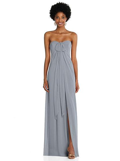 【STYLE: 3109】Draped Chiffon Grecian Column Gown with Convertible Straps【COLOR: Platinum】