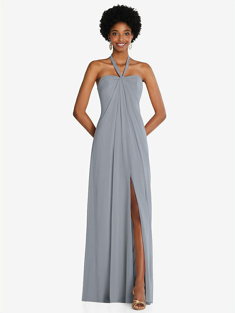 【STYLE: 3109】Draped Chiffon Grecian Column Gown with Convertible Straps【COLOR: Platinum】