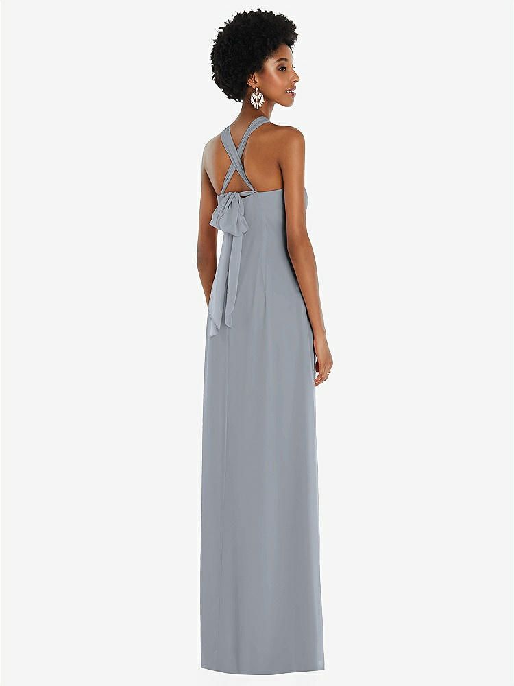 【STYLE: 3109】Draped Chiffon Grecian Column Gown with Convertible Straps【COLOR: Platinum】