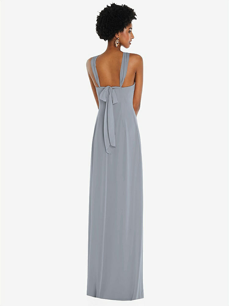 【STYLE: 3109】Draped Chiffon Grecian Column Gown with Convertible Straps【COLOR: Platinum】