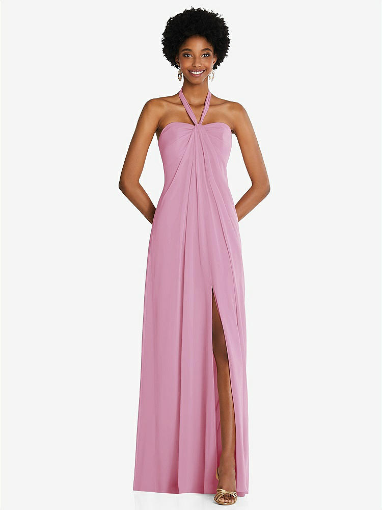 【STYLE: 3109】Draped Chiffon Grecian Column Gown with Convertible Straps【COLOR: Powder Pink】