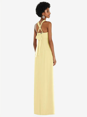 【STYLE: 3109】Draped Chiffon Grecian Column Gown with Convertible Straps【COLOR: Pale Yellow】