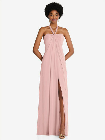 【STYLE: 3109】Draped Chiffon Grecian Column Gown with Convertible Straps【COLOR: Rose - PANTONE Rose Quartz】
