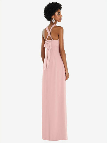 【STYLE: 3109】Draped Chiffon Grecian Column Gown with Convertible Straps【COLOR: Rose - PANTONE Rose Quartz】