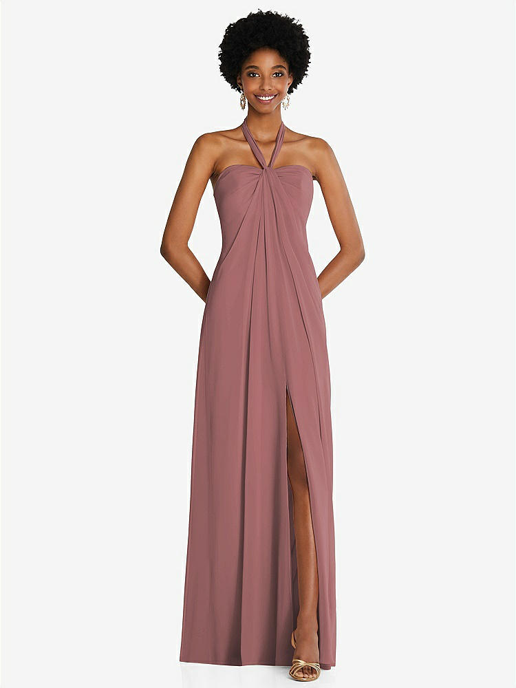 【STYLE: 3109】Draped Chiffon Grecian Column Gown with Convertible Straps【COLOR: Rosewood】