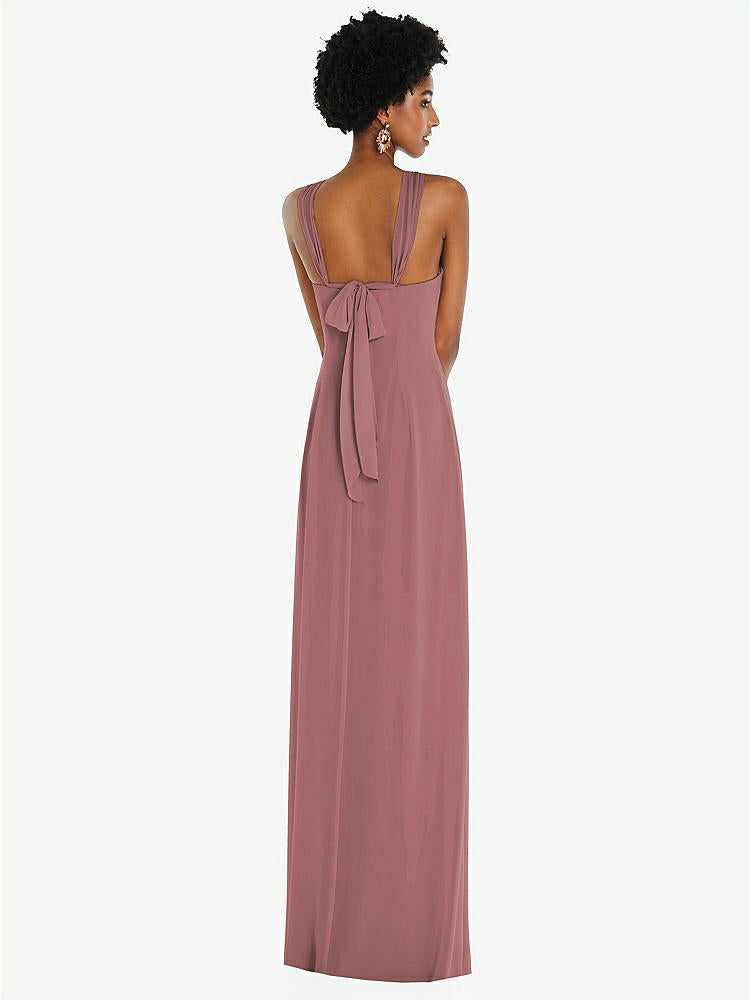 【STYLE: 3109】Draped Chiffon Grecian Column Gown with Convertible Straps【COLOR: Rosewood】