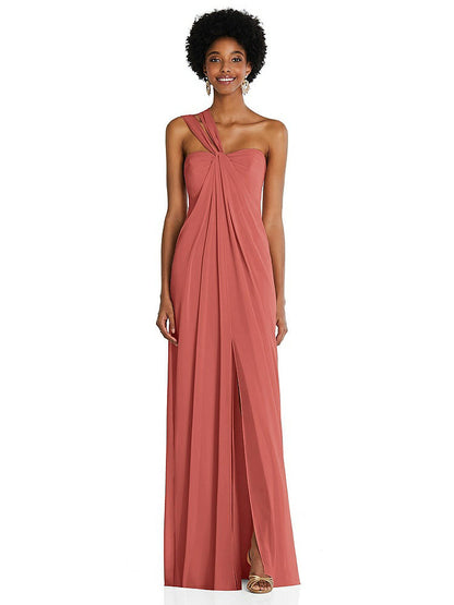 【NEW】【STYLE: 3109】ドレープ シフォン grecian 列 ガウン コンバーチブル ストラップ【COLOR: Coral Pink】【SIZE: 00-30W】