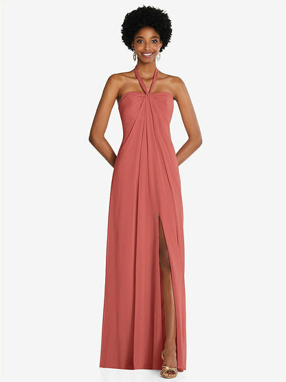 【NEW】【STYLE: 3109】ドレープ シフォン grecian 列 ガウン コンバーチブル ストラップ【COLOR: Coral Pink】【SIZE: 00-30W】