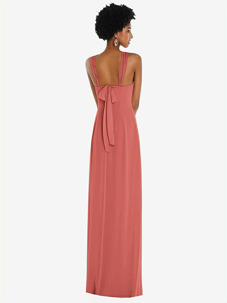 【STYLE: 3109】Draped Chiffon Grecian Column Gown with Convertible Straps【COLOR: Coral Pink】