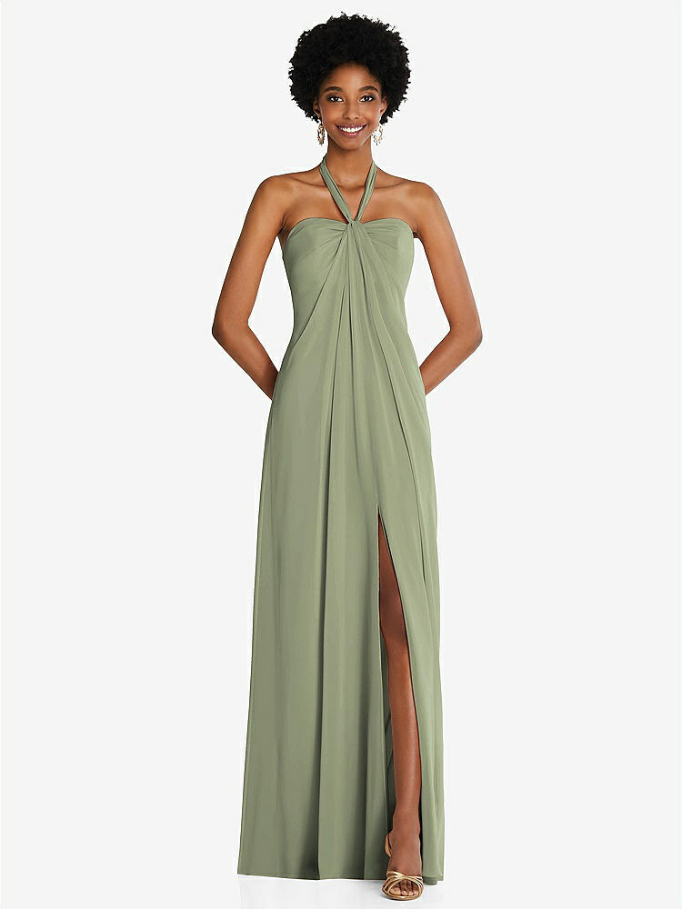 【STYLE: 3109】Draped Chiffon Grecian Column Gown with Convertible Straps【COLOR: Sage】