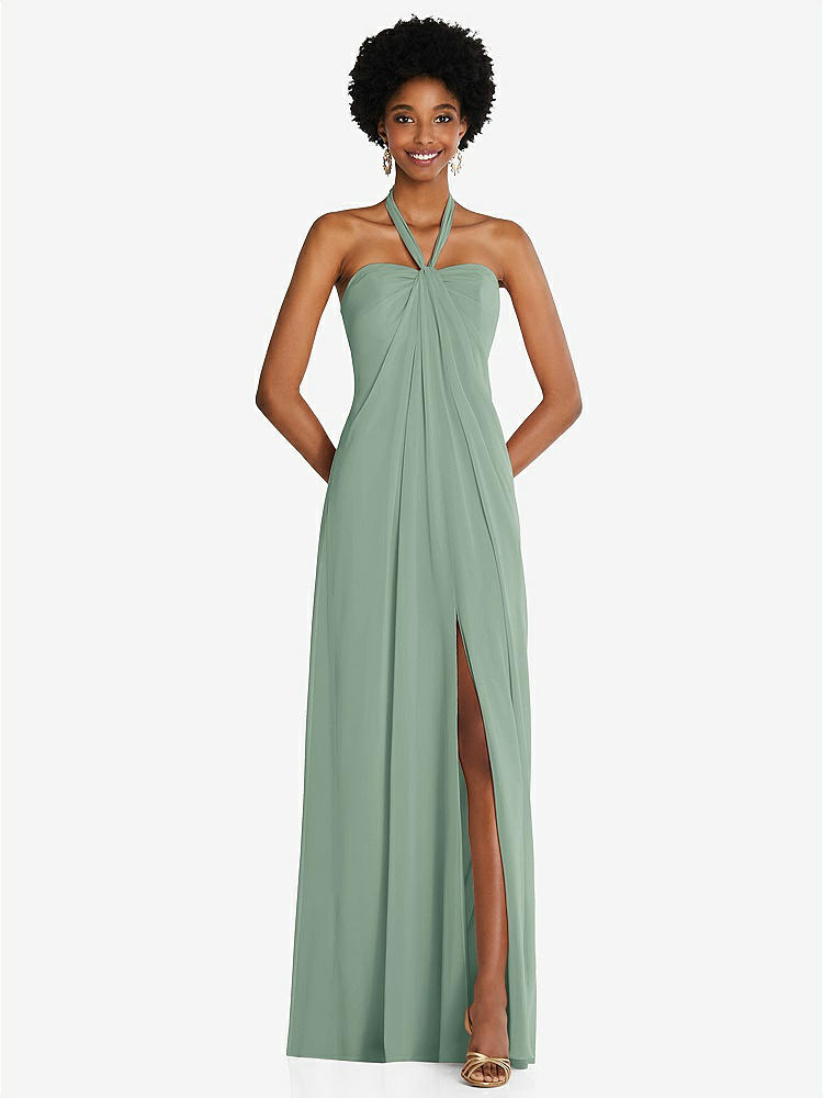【STYLE: 3109】Draped Chiffon Grecian Column Gown with Convertible Straps【COLOR: Seagrass】
