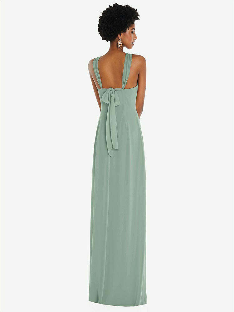 【STYLE: 3109】Draped Chiffon Grecian Column Gown with Convertible Straps【COLOR: Seagrass】