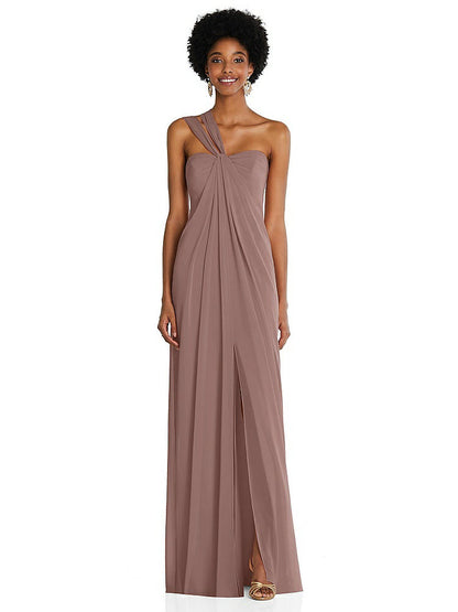 【STYLE: 3109】Draped Chiffon Grecian Column Gown with Convertible Straps【COLOR: Sienna】