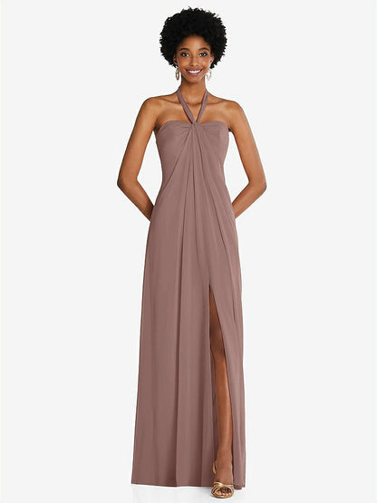 【STYLE: 3109】Draped Chiffon Grecian Column Gown with Convertible Straps【COLOR: Sienna】