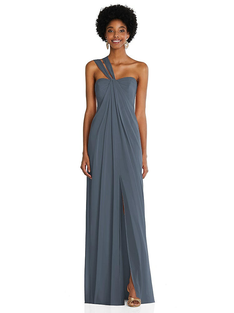 【STYLE: 3109】Draped Chiffon Grecian Column Gown with Convertible Straps【COLOR: Silverstone】