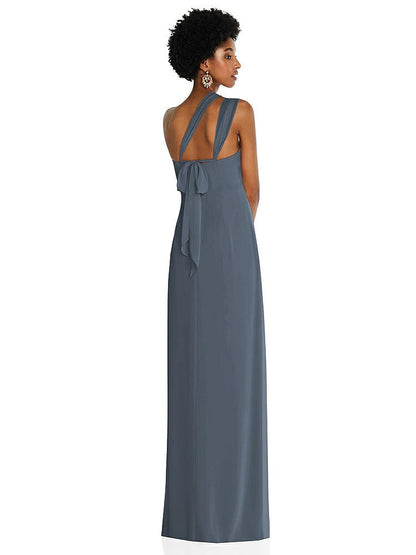 【STYLE: 3109】Draped Chiffon Grecian Column Gown with Convertible Straps【COLOR: Silverstone】
