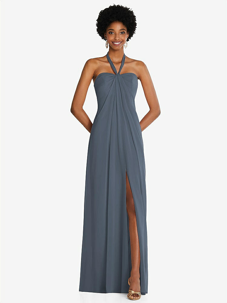 【STYLE: 3109】Draped Chiffon Grecian Column Gown with Convertible Straps【COLOR: Silverstone】