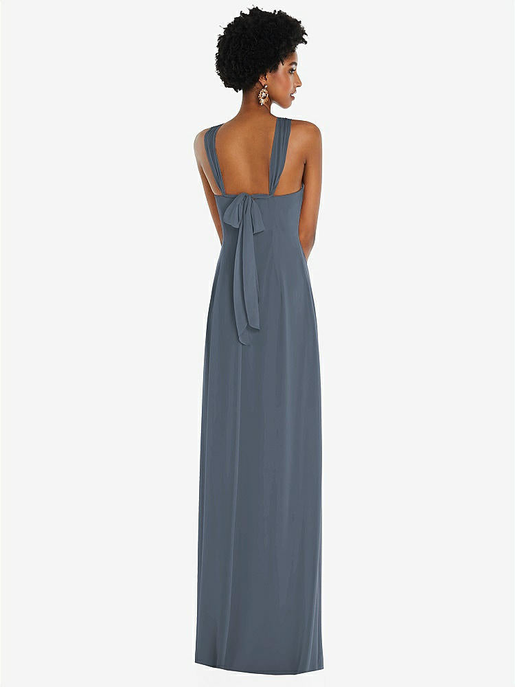 【STYLE: 3109】Draped Chiffon Grecian Column Gown with Convertible Straps【COLOR: Silverstone】