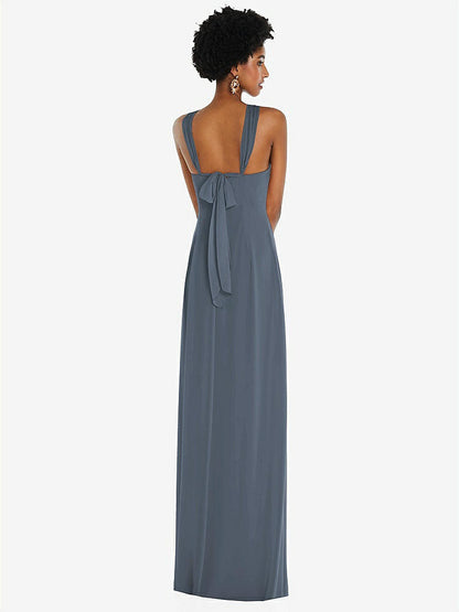 【STYLE: 3109】Draped Chiffon Grecian Column Gown with Convertible Straps【COLOR: Silverstone】