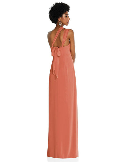 【STYLE: 3109】Draped Chiffon Grecian Column Gown with Convertible Straps【COLOR: Terracotta Copper】