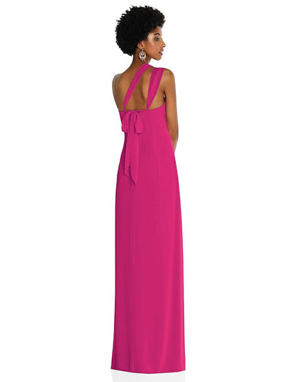 【NEW】【STYLE: 3109】ドレープ シフォン grecian 列 ガウン コンバーチブル ストラップ【COLOR: Think Pink】【SIZE: 00-30W】