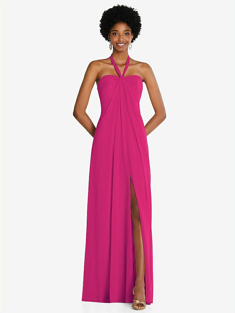 【STYLE: 3109】Draped Chiffon Grecian Column Gown with Convertible Straps【COLOR: Think Pink】