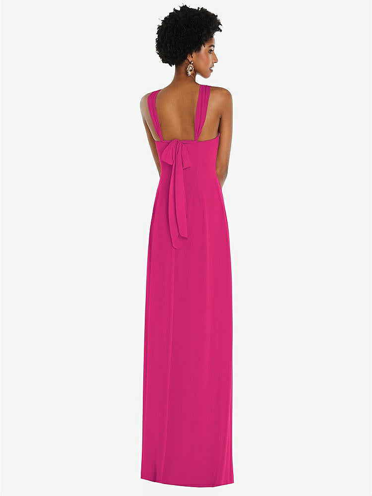 【STYLE: 3109】Draped Chiffon Grecian Column Gown with Convertible Straps【COLOR: Think Pink】