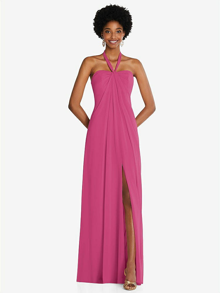 【STYLE: 3109】Draped Chiffon Grecian Column Gown with Convertible Straps【COLOR: Tea Rose】