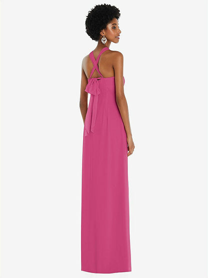 【STYLE: 3109】Draped Chiffon Grecian Column Gown with Convertible Straps【COLOR: Tea Rose】