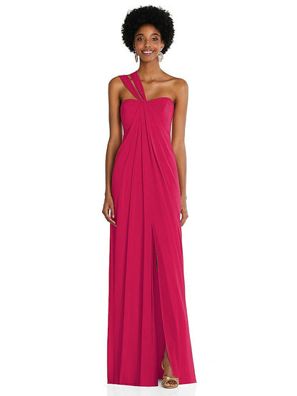 【NEW】【STYLE: 3109】ドレープ シフォン grecian 列 ガウン コンバーチブル ストラップ【COLOR: Vivid Pink】【SIZE: 00-30W】