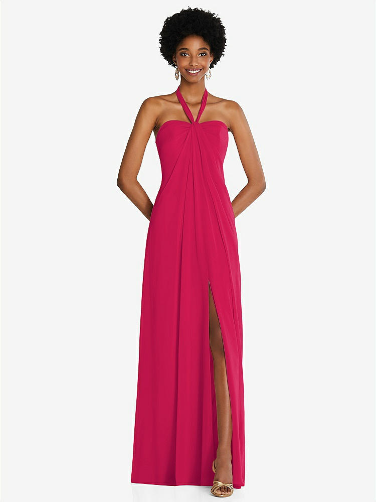 【STYLE: 3109】Draped Chiffon Grecian Column Gown with Convertible Straps【COLOR: Vivid Pink】