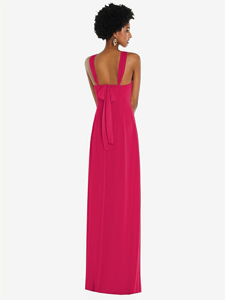 【STYLE: 3109】Draped Chiffon Grecian Column Gown with Convertible Straps【COLOR: Vivid Pink】