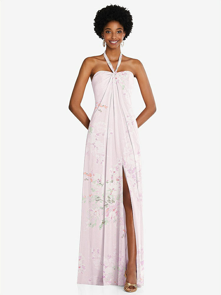 【STYLE: 3109】Draped Chiffon Grecian Column Gown with Convertible Straps【COLOR: Watercolor Print】