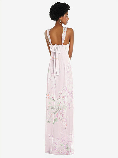 【STYLE: 3109】Draped Chiffon Grecian Column Gown with Convertible Straps【COLOR: Watercolor Print】