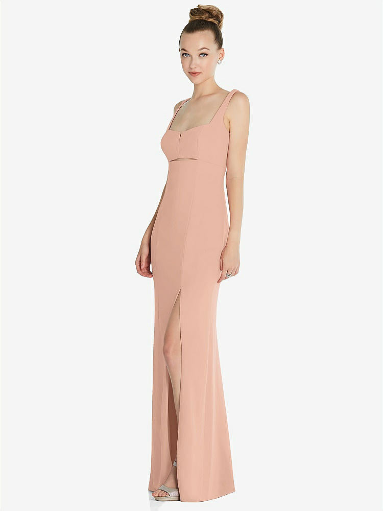 【STYLE: 6852】Wide Strap Slash Cutout Empire Dress with Front Slit【COLOR: Pale Peach】